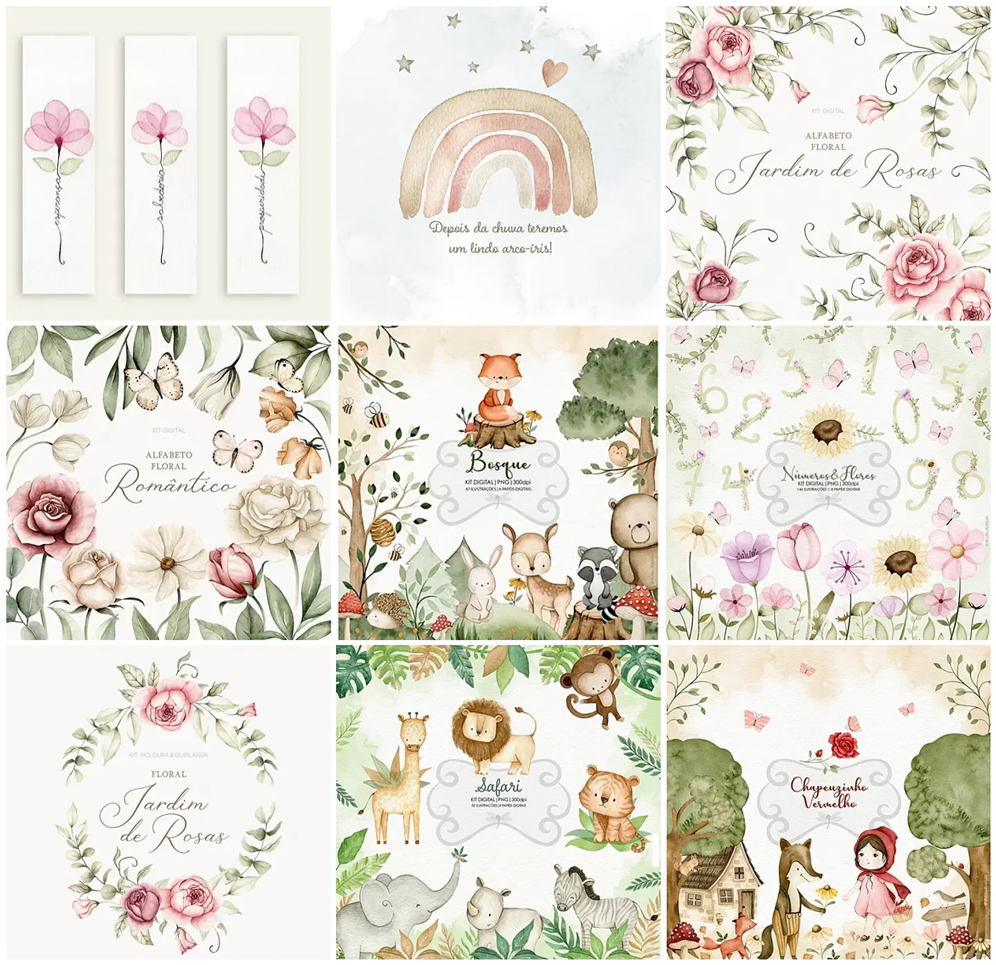 29 Kits Digital em Aquarela Temas Aleatórios em Png 2