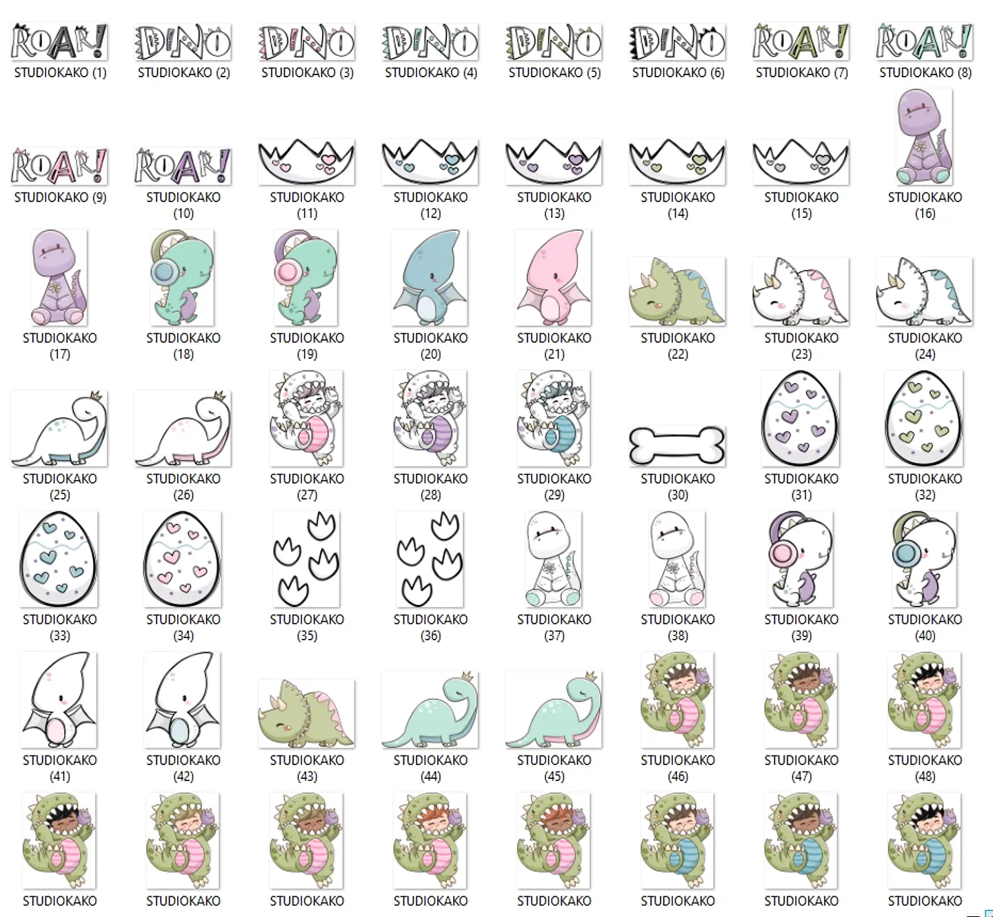 Kit Digital Dino Minimalista + Color em Png 3