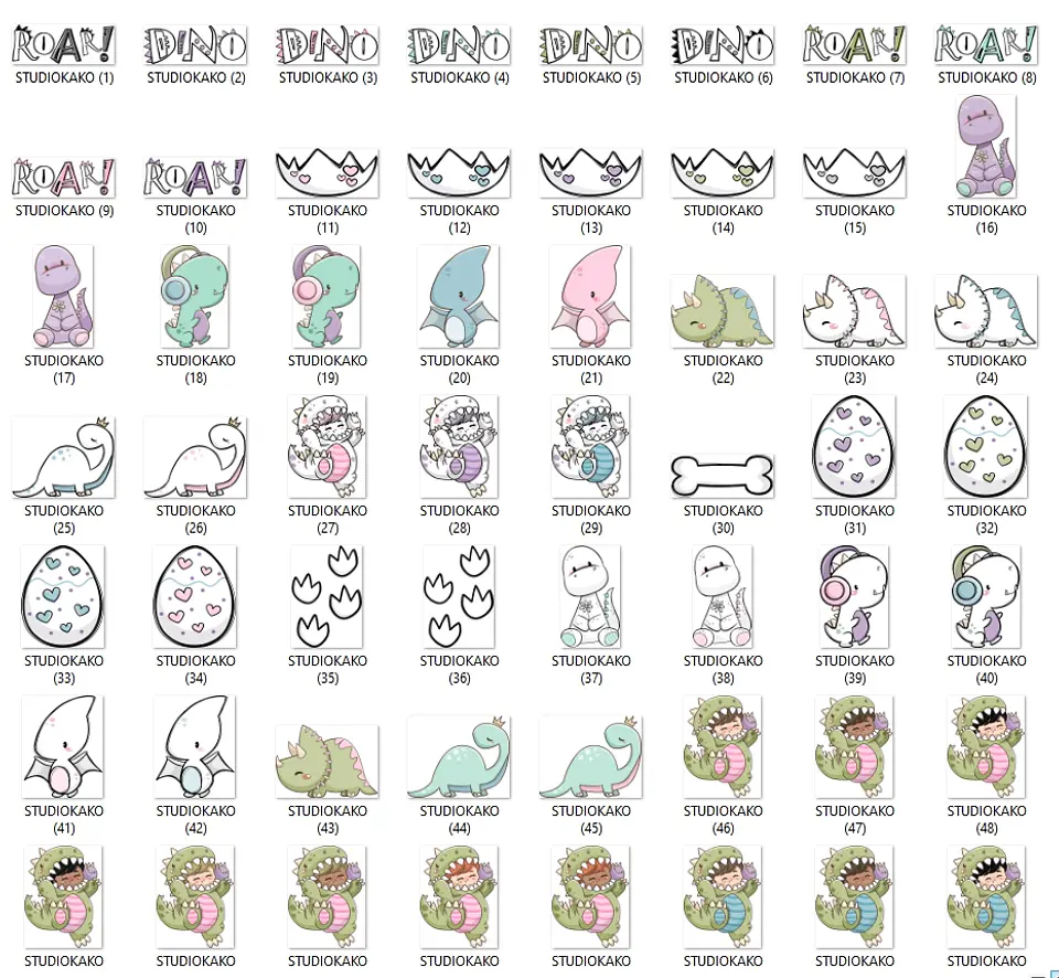 Kit Digital Dino Minimalista + Color em Png 3