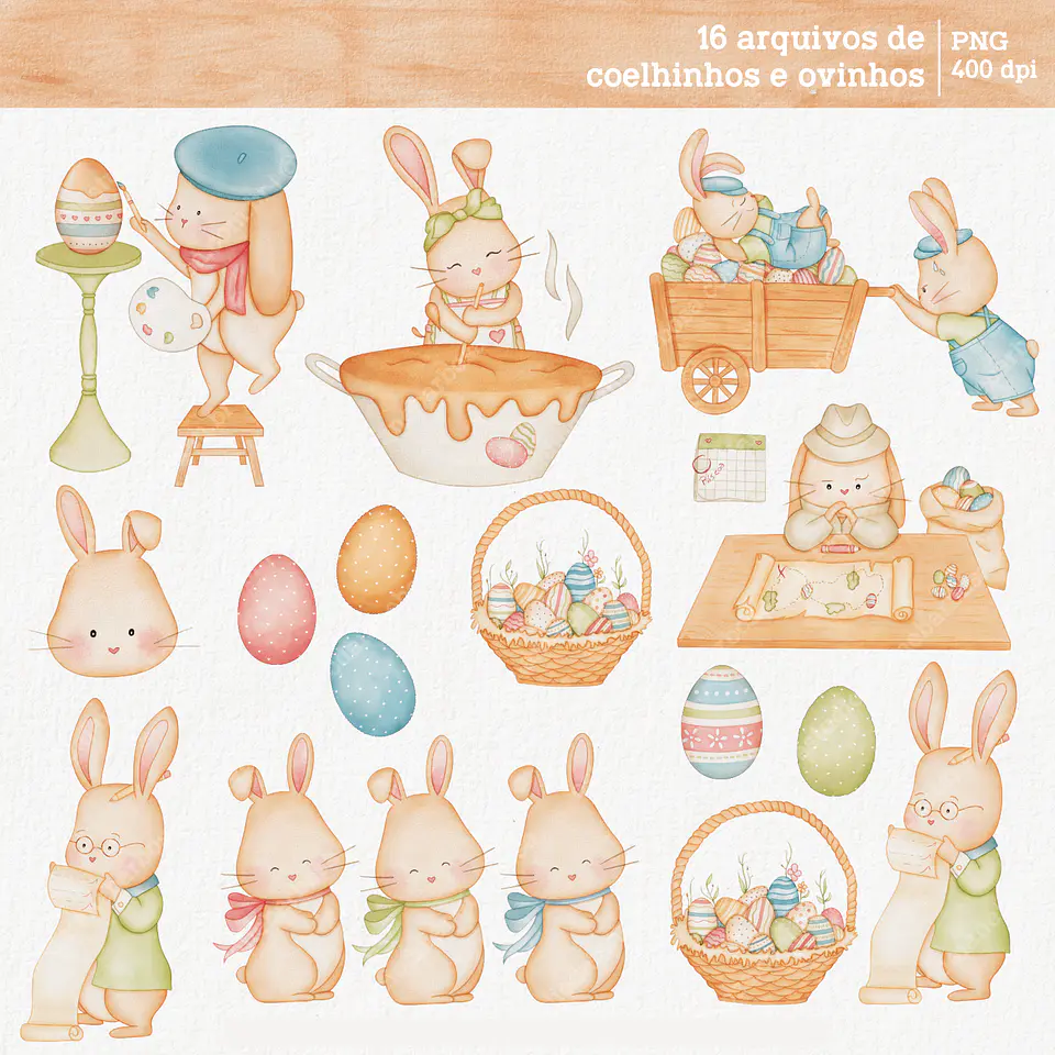 Kit Digital Ajudante da Páscoa Coelhinho em Png 2