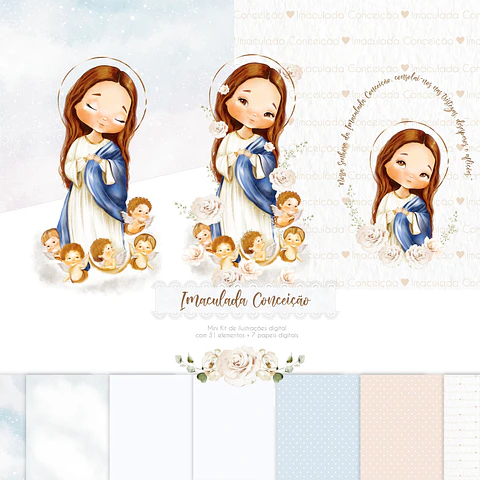 Kit Digital Imaculada Conceição Aquarela Png