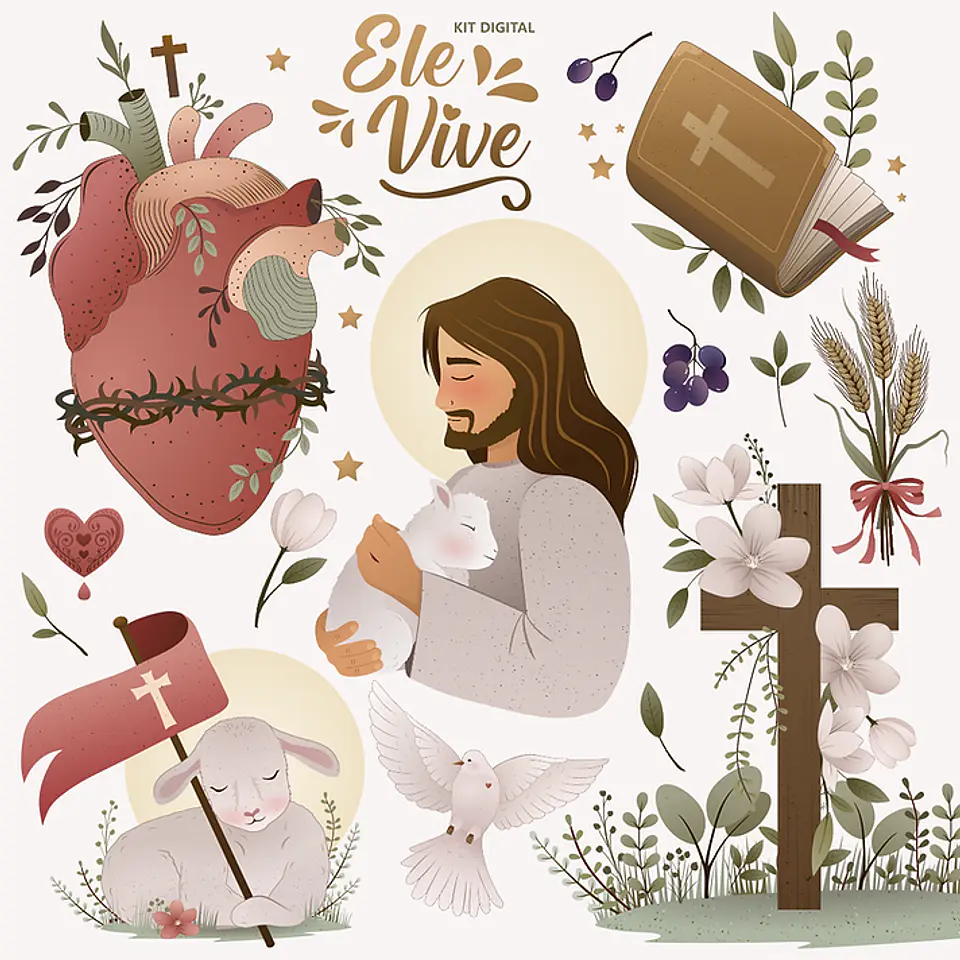 Kit Digital Pascoa Ele Vive em Png 1