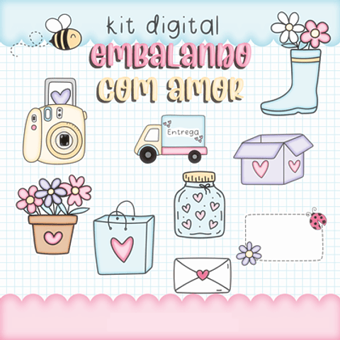 Kit Digital Embalagem Enviando com Amor em Png