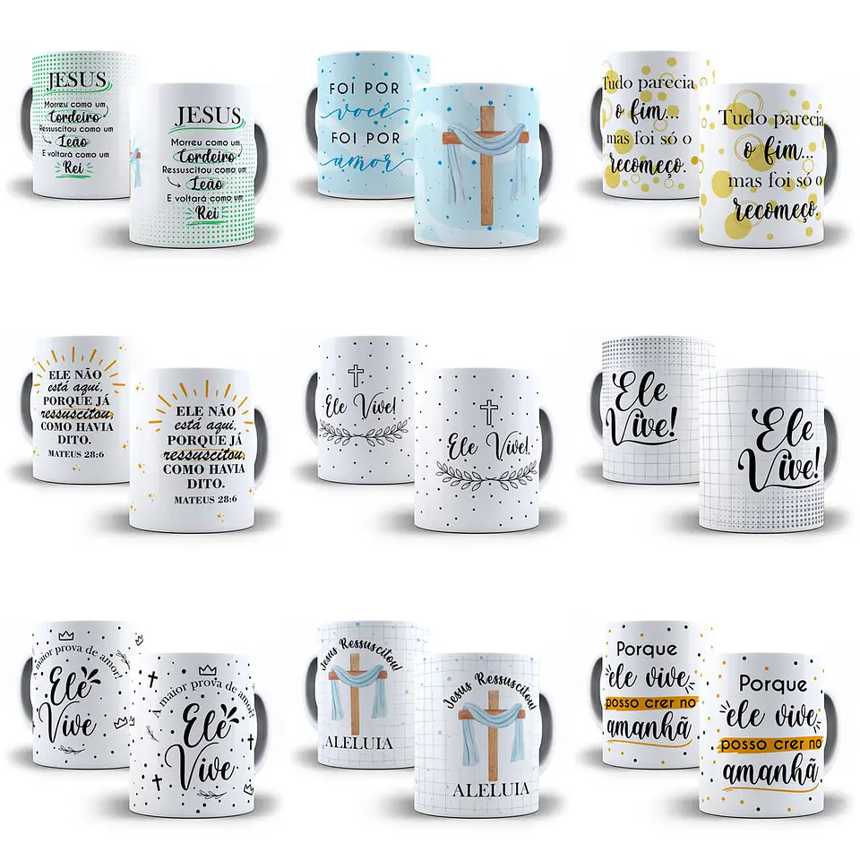 11 Artes para Caneca Ele Vive Pascoa Arquivos em CorelDraw 1