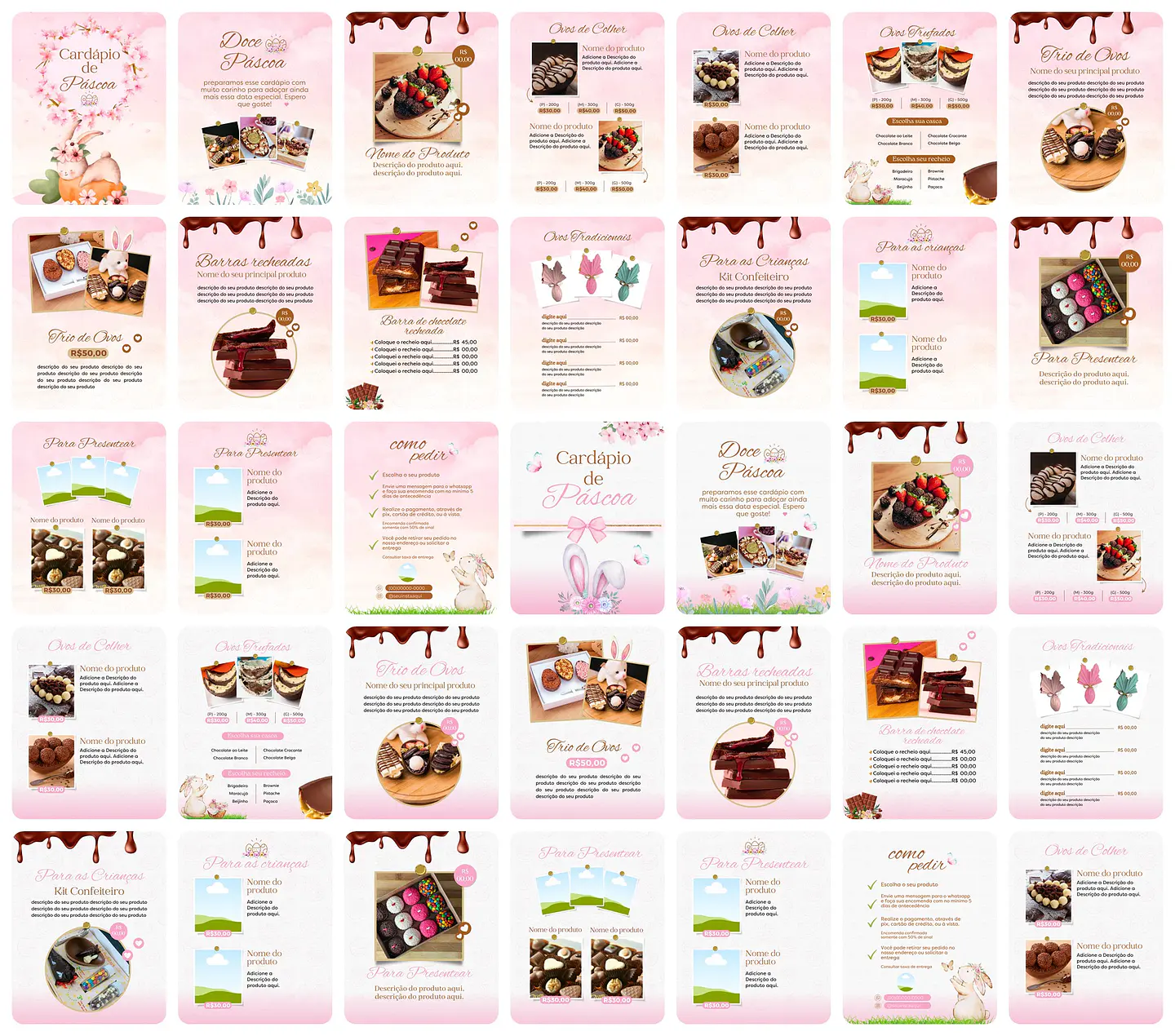 Super Combo Cardápios de Páscoa Templates Editáveis no Canva 6