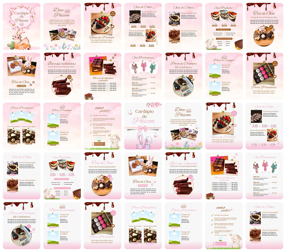 Super Combo Cardápios de Páscoa Templates Editáveis no Canva 6