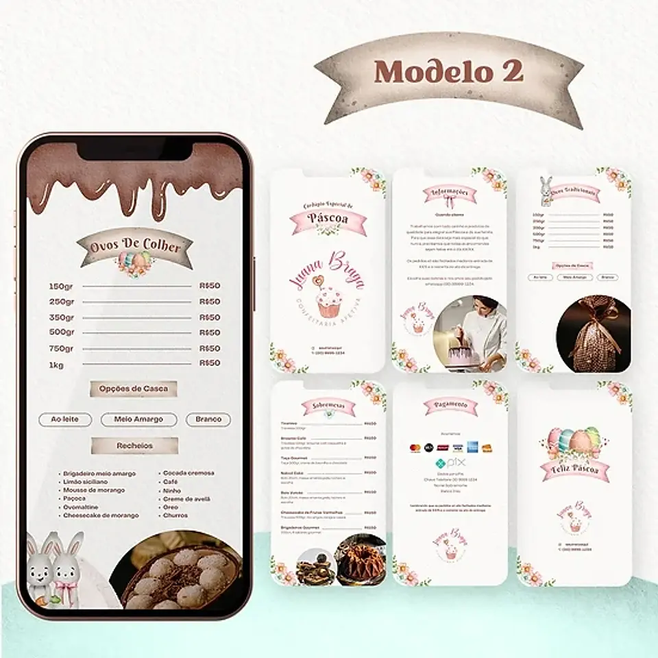 Super Combo Cardápios de Páscoa Templates Editáveis no Canva 7