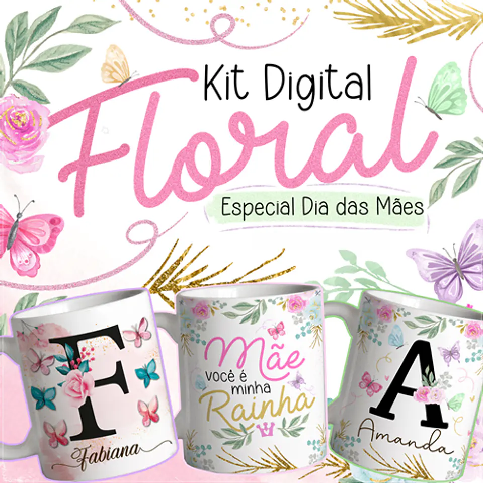 Artes para Caneca Floral Alfabeto Dia das Mães em Jpg 1