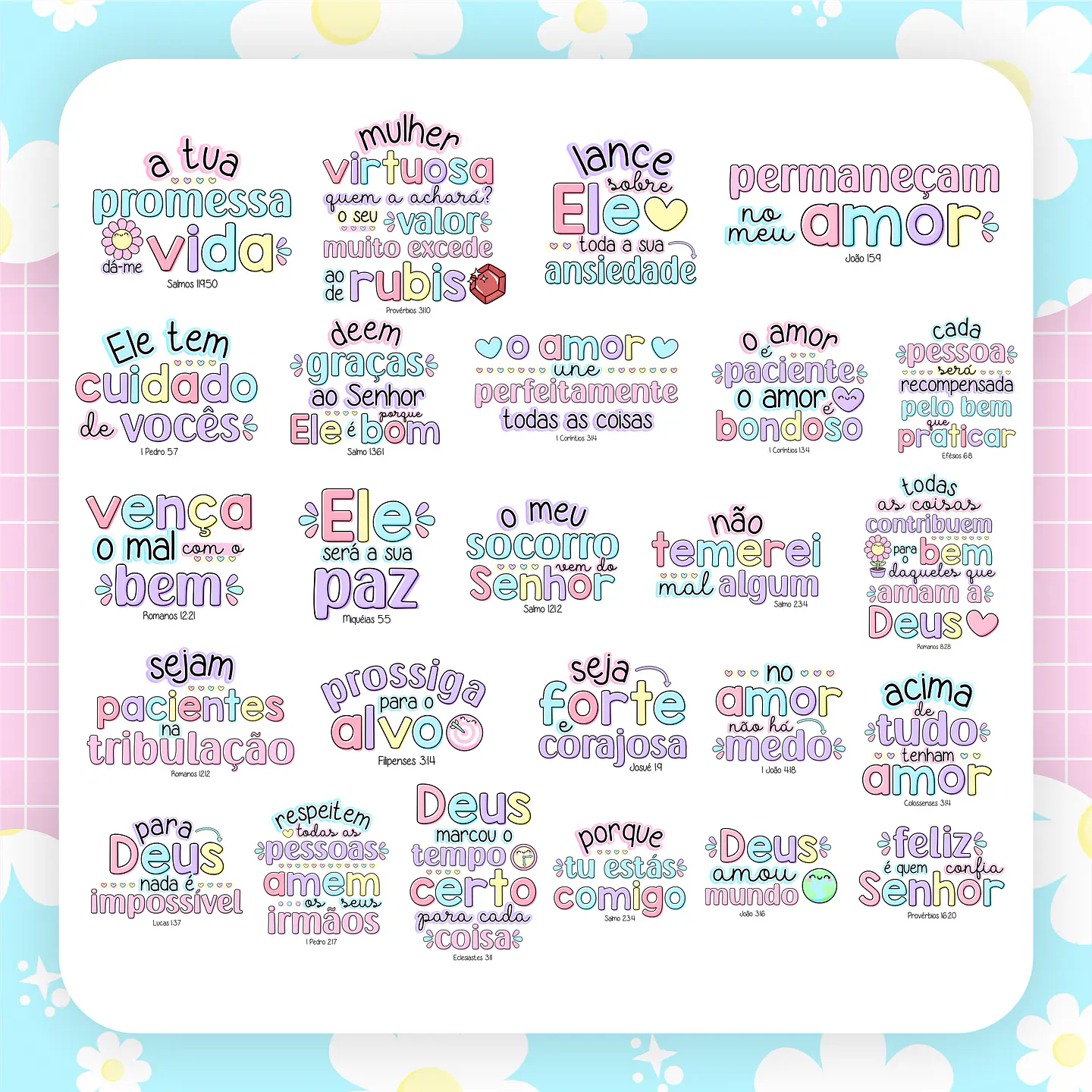 Kit Digital Versículos Fofinhos Completo em Png 4