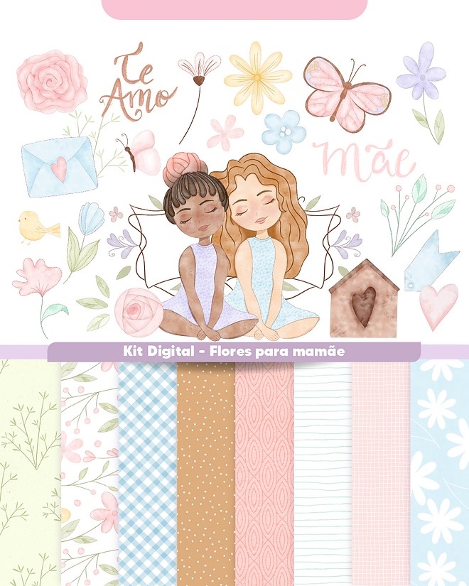 Kit Digital Flores Dia das Mães em Aquarela em Png