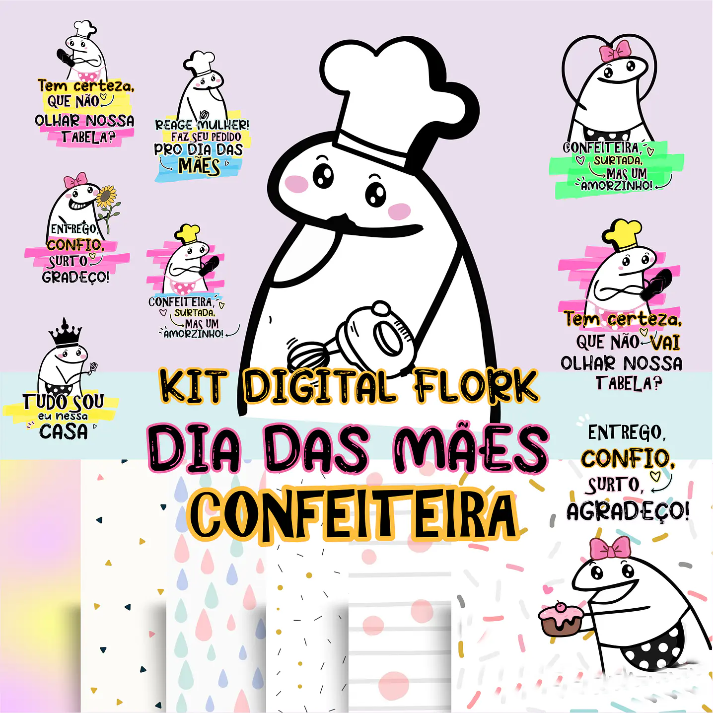 Kit Digital Flork Dia das Mães Confeiteiras em Png   2