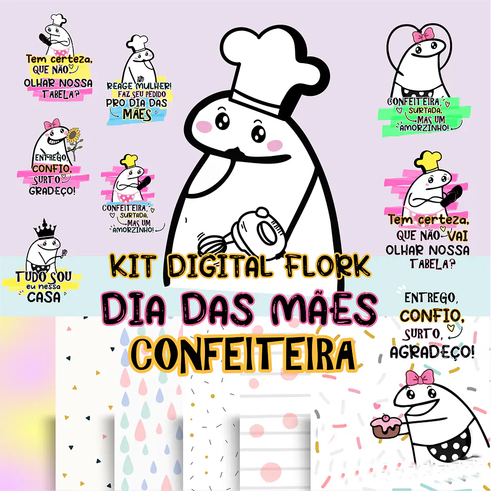 Kit Digital Flork Dia das Mães Confeiteiras em Png   2
