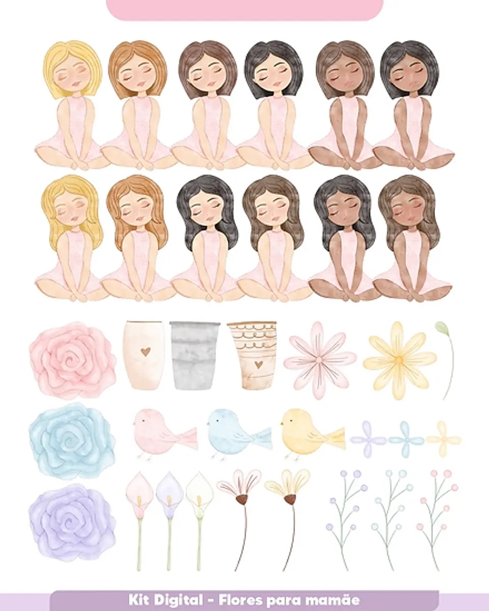 Kit Digital Flores Dia das Mães em Aquarela em Png 3