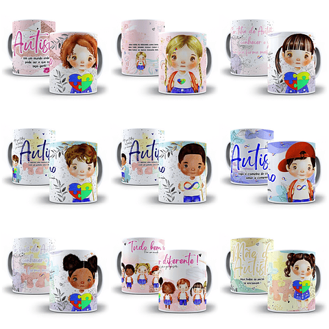 18  Artes para Caneca e Camisa Autismo Arquivos em Corel Draw 