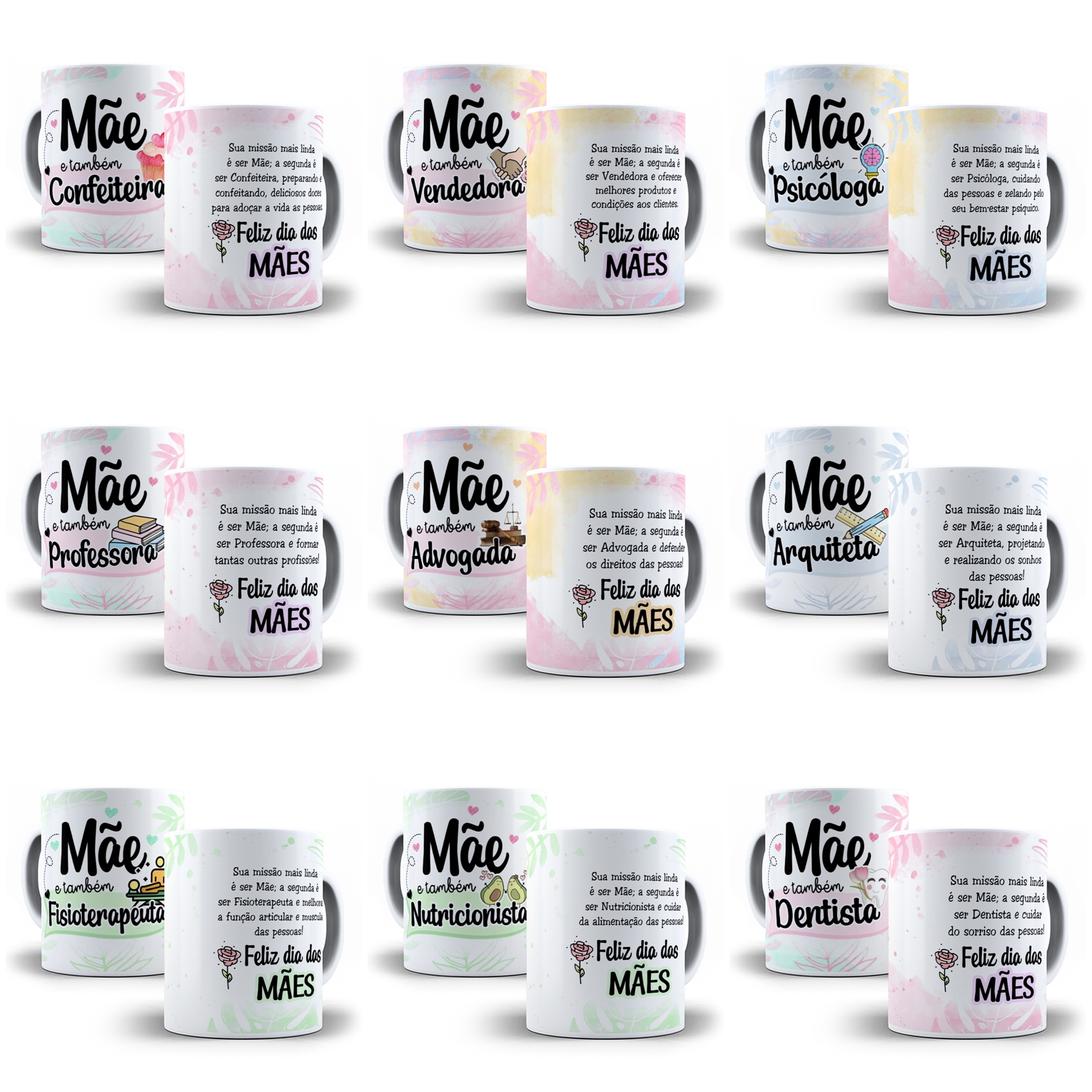 25 Artes para Caneca Dia das Mães Profissões em Corel Draw