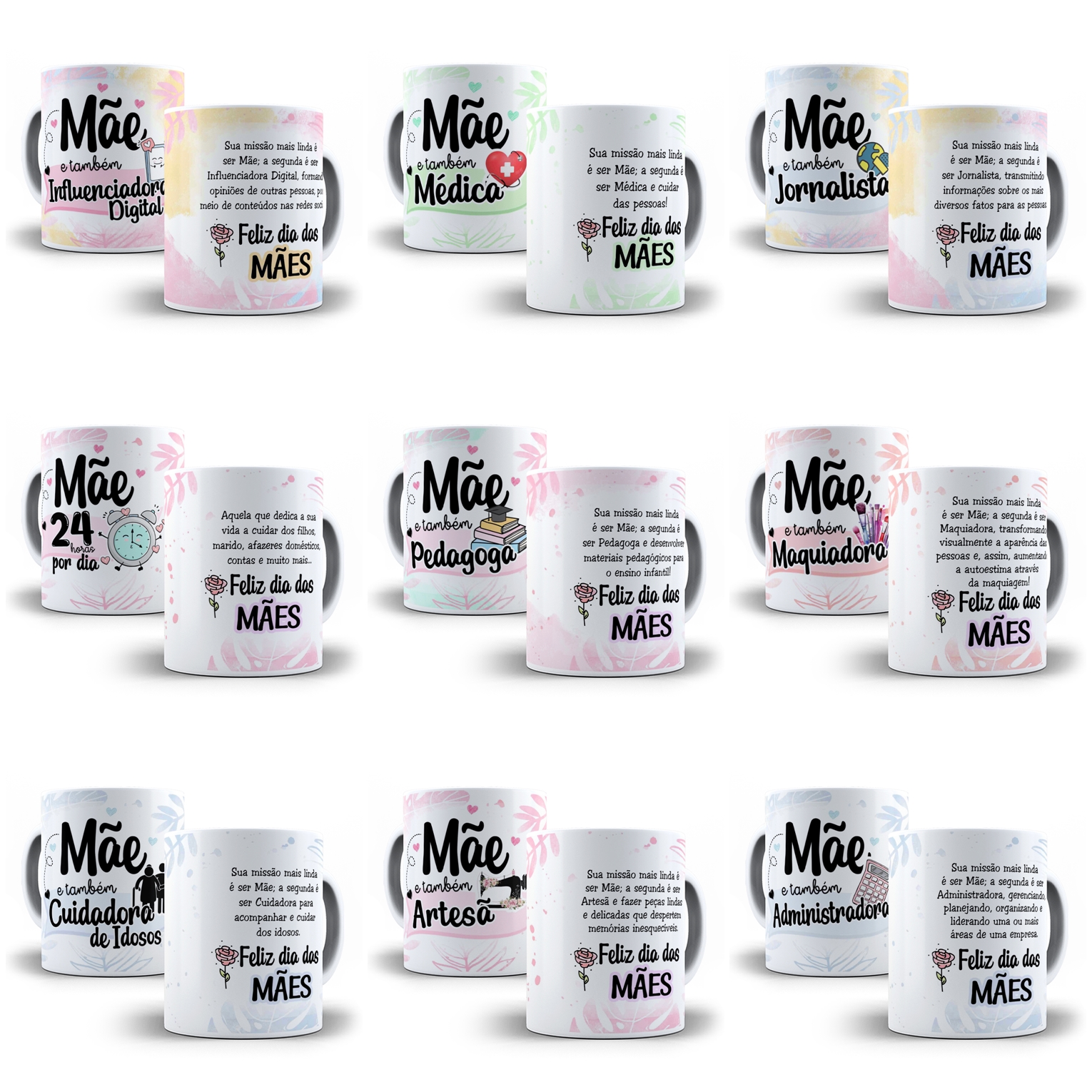 25 Artes para Caneca Dia das Mães Profissões em Corel Draw 2