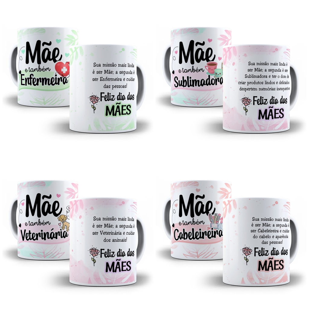 25 Artes para Caneca Dia das Mães Profissões em Corel Draw 3