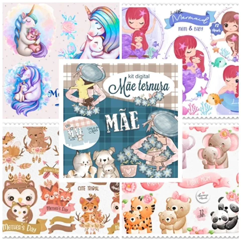 Kit Digital Dia das Mães Bichinhos + Mamães em Png 1