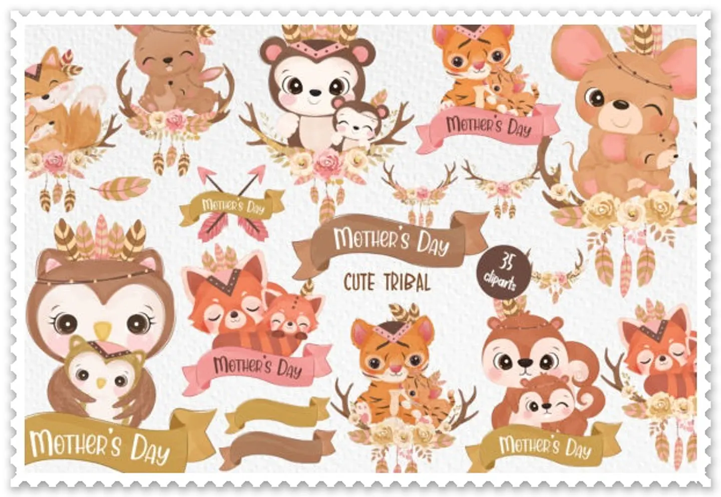 Kit Digital Dia das Mães Bichinhos + Mamães em Png 2