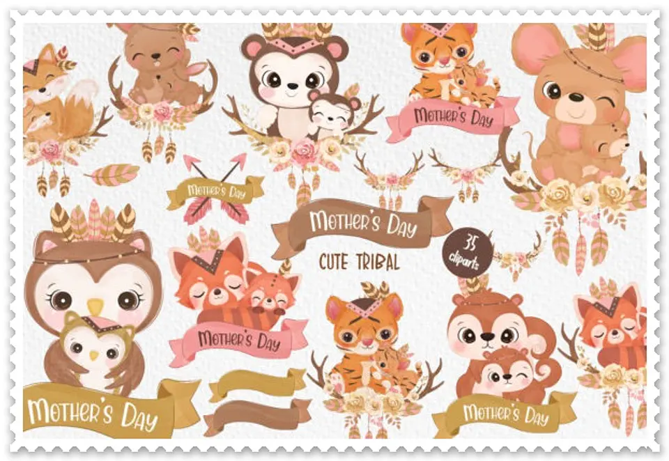 Kit Digital Dia das Mães Bichinhos + Mamães em Png 2