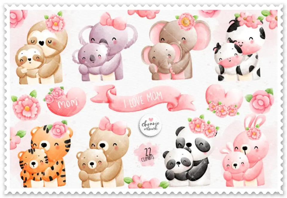 Kit Digital Dia das Mães Bichinhos + Mamães em Png 4