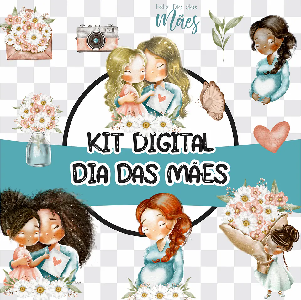 Kit Digital Mãe é Amor em Aquarela em Png 1