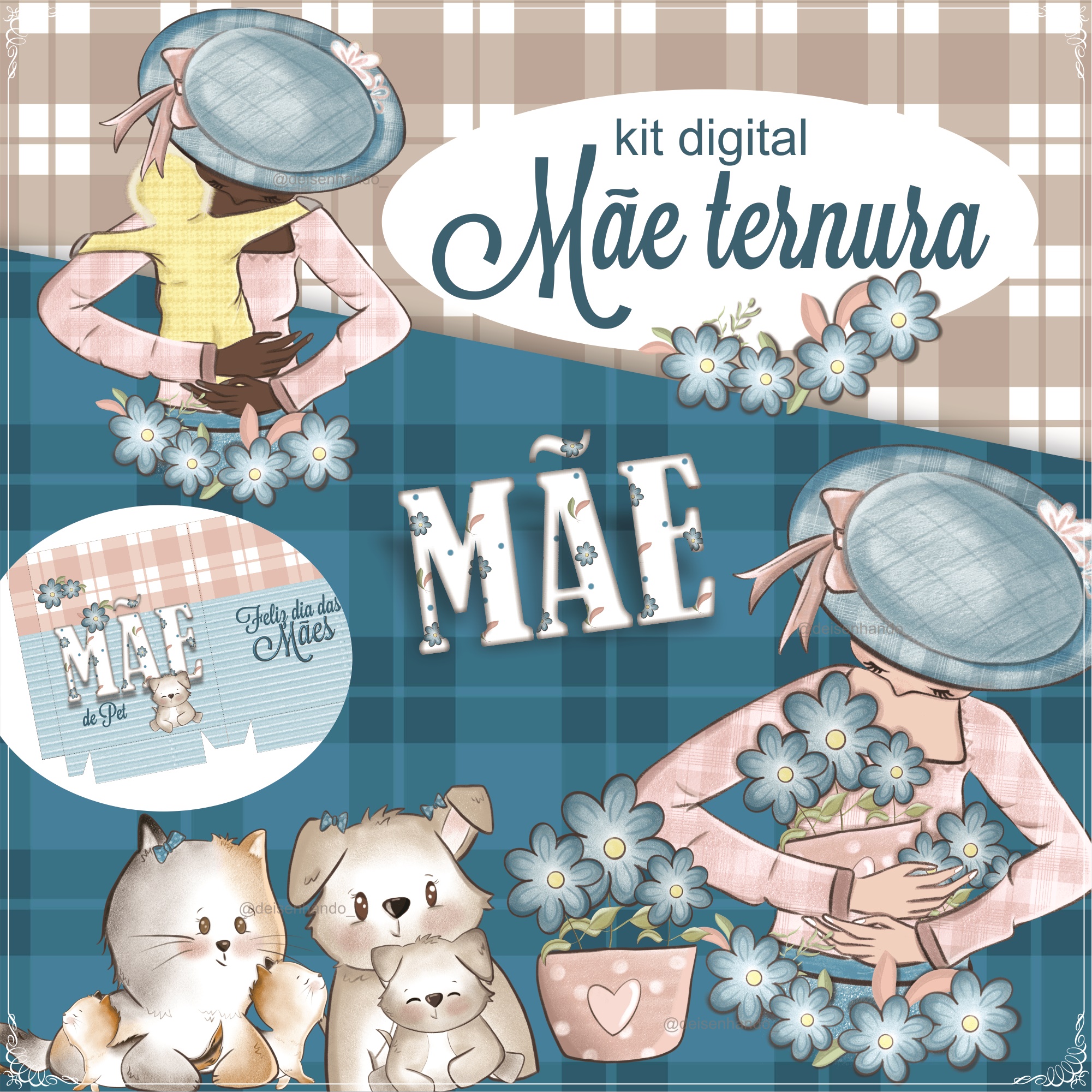 Kit Digital Dia das Mães Bichinhos + Mamães em Png 6