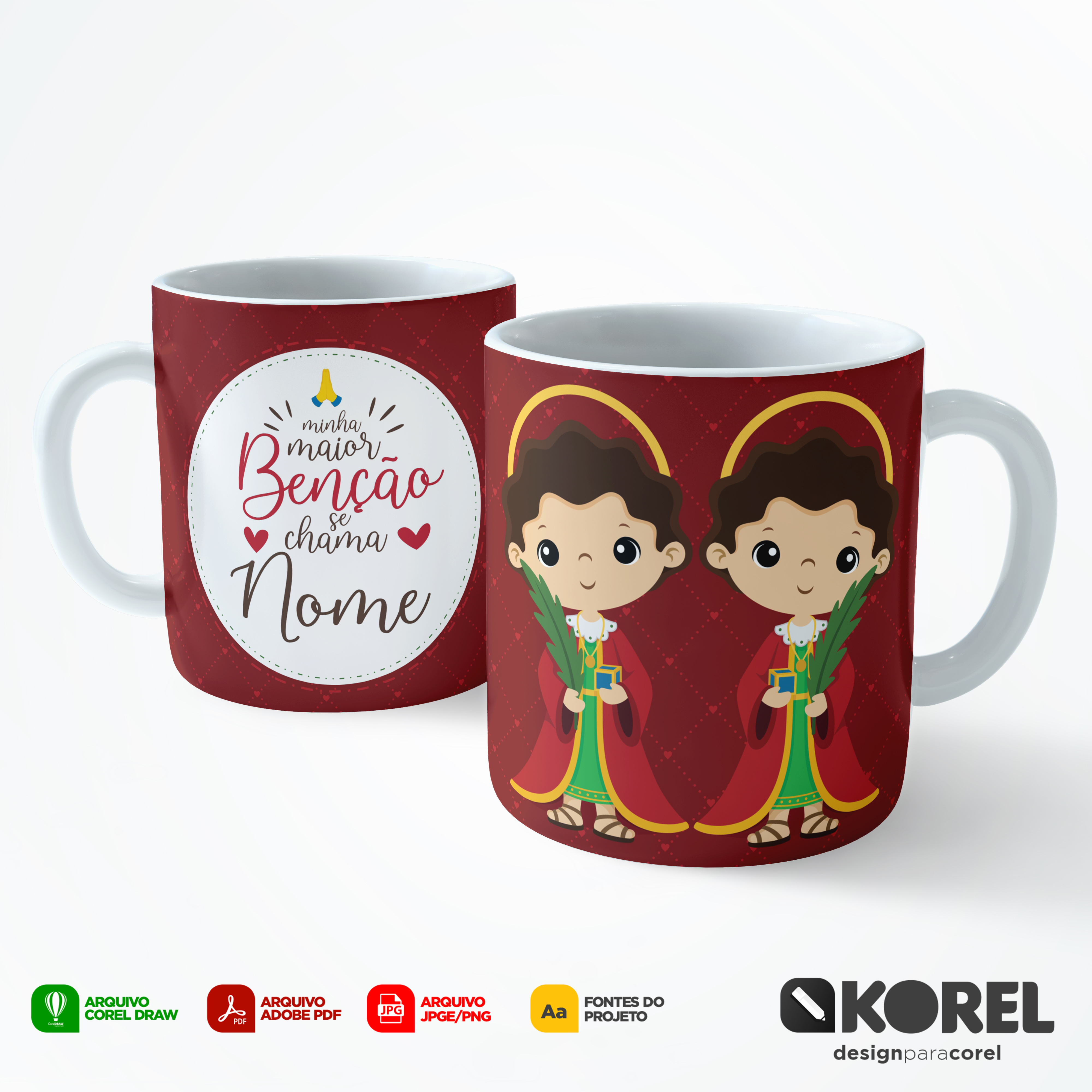 Arte Caneca Cosme e Damião 2 Santinho Editável + Pdf 