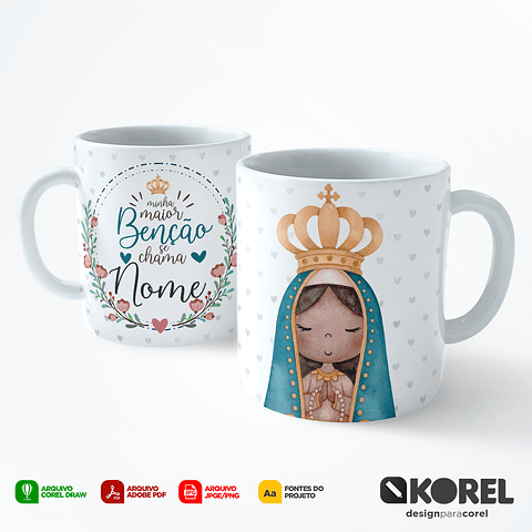 Arte Caneca Nossa Senhora da Conceição Aparecida Aquarela Santinho Editável + Pdf