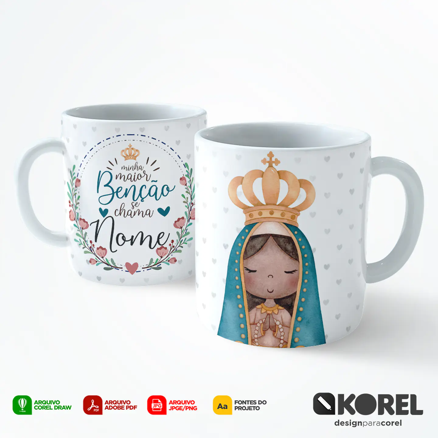 Arte Caneca Nossa Senhora da Conceição Aparecida Aquarela Santinho Editável + Pdf 1
