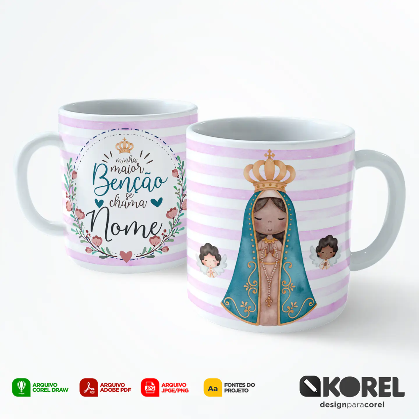 Arte Caneca Nossa Senhora da Conceição Aparecida Aquarela 2 Santinho Editável + Pdf 1