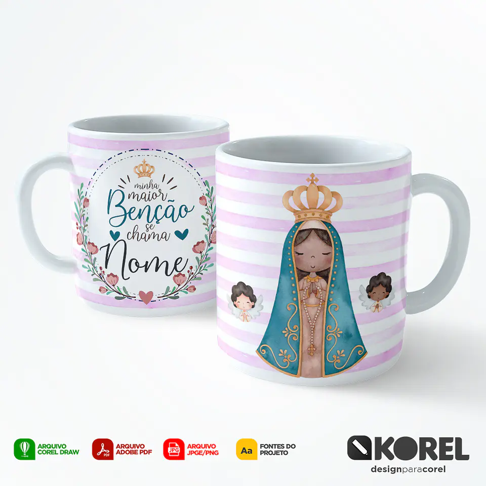 Arte Caneca Nossa Senhora da Conceição Aparecida Aquarela 2 Santinho Editável + Pdf 1
