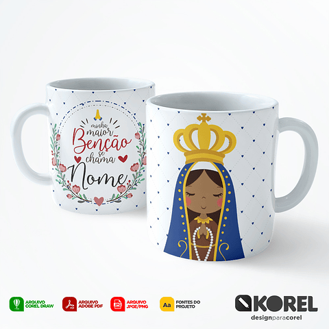 Arte Caneca Nossa Senhora da Conceição Aparecida Clean Santinho Editável + Pdf