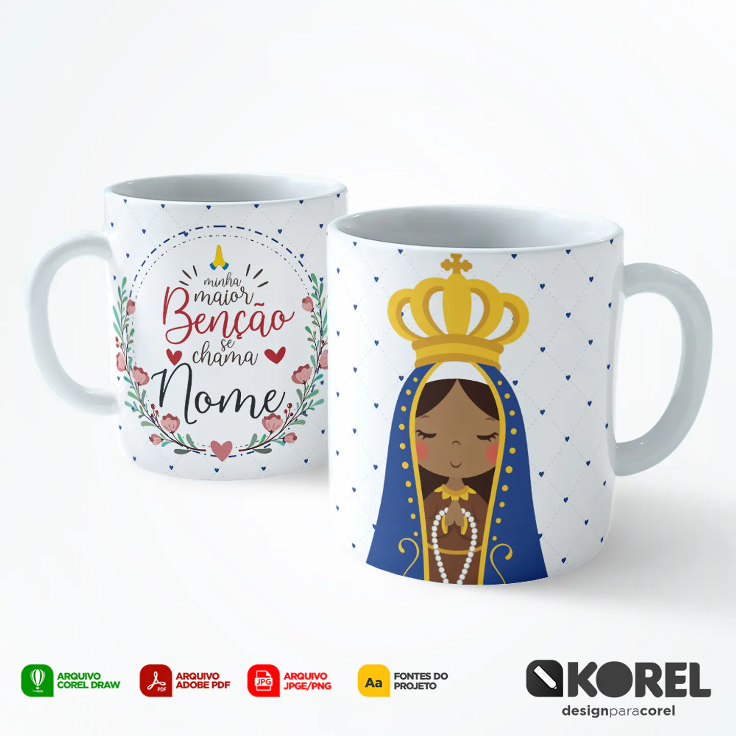 Arte Caneca Nossa Senhora da Conceição Aparecida Clean Santinho Editável + Pdf 1