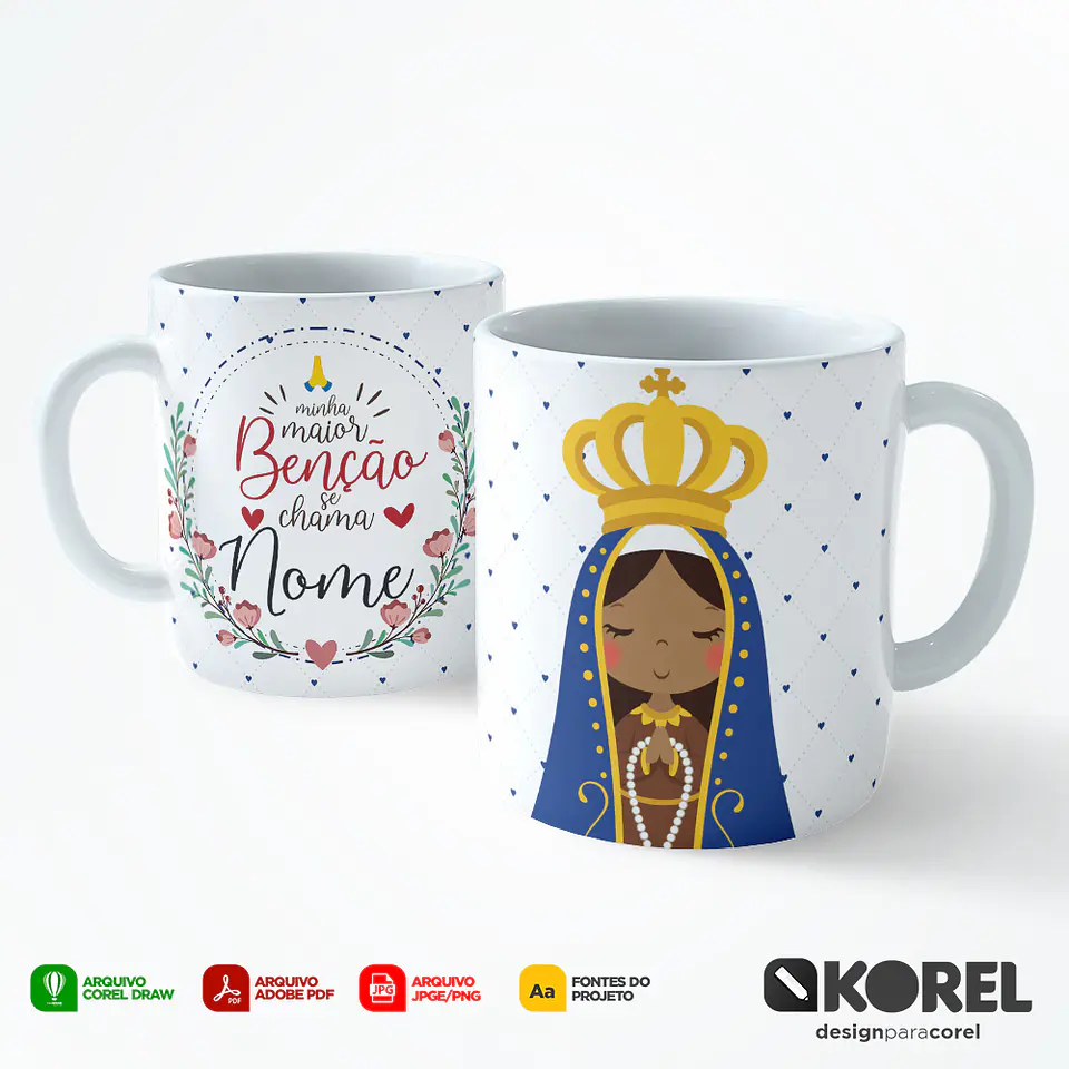 Arte Caneca Nossa Senhora da Conceição Aparecida Clean Santinho Editável + Pdf 1