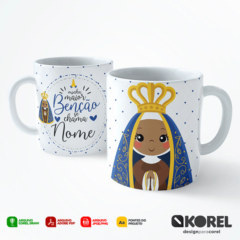 Arte Caneca Nossa Senhora da Conceição Aparecida 1 Santinho Editável + Pdf