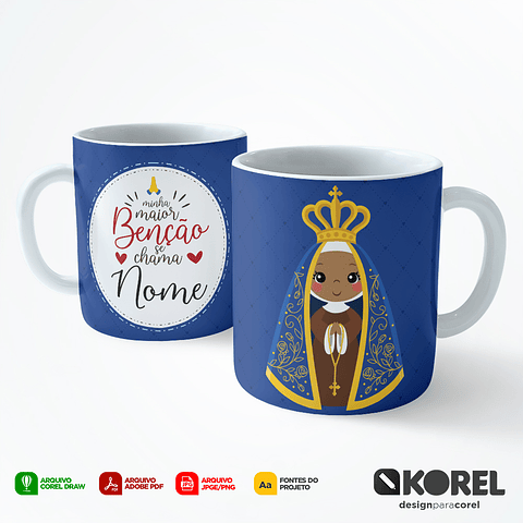 Arte Caneca Nossa Senhora da Conceição Aparecida 2 Santinho Editável + Pdf