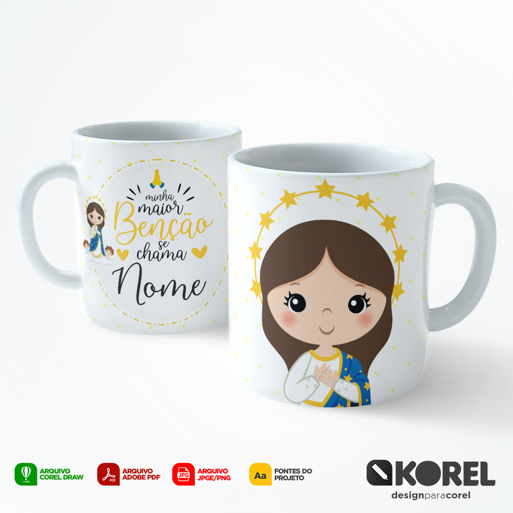 Arte Caneca Nossa Senhora da Conceição Santinho Editável + Pdf