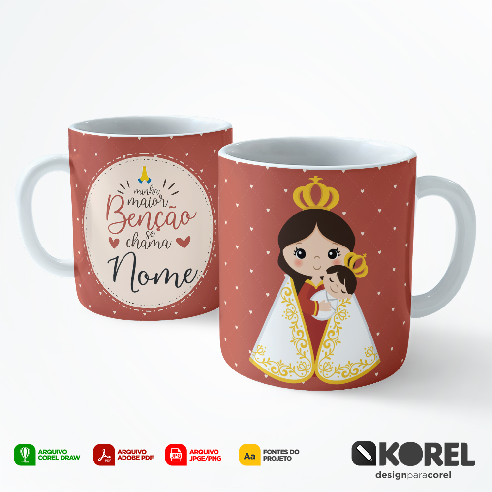 Arte Caneca Nossa Senhora de Nazaré Santinho Editável + Pdf