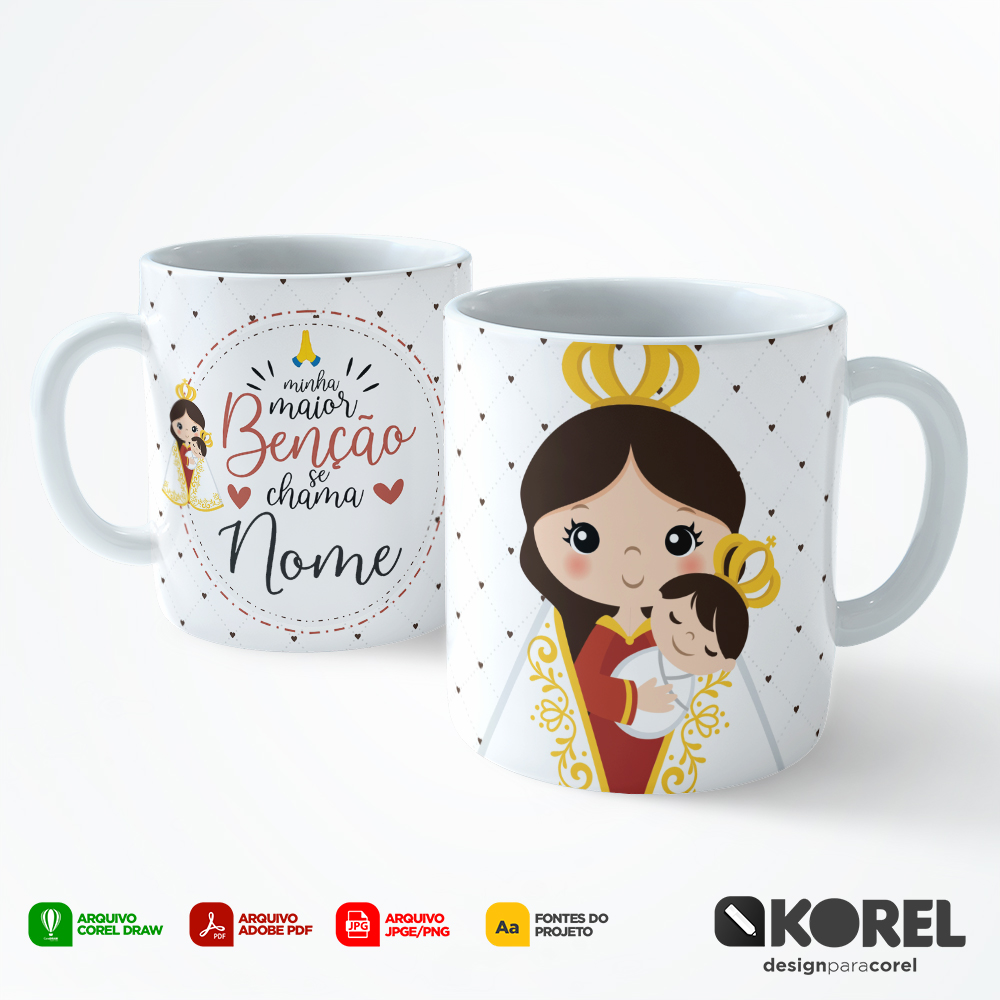 Arte Caneca Nossa Senhora de Nazaré 2 Santinho Editável + Pdf