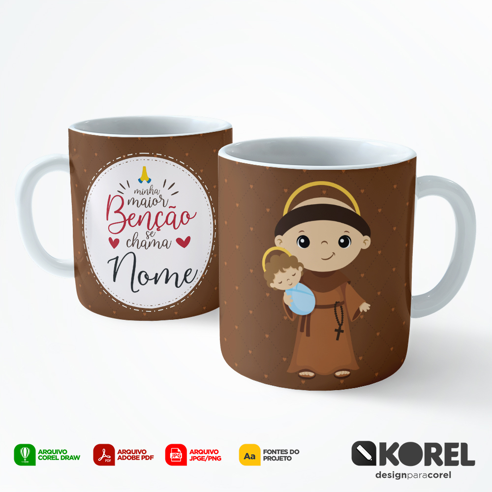Arte Caneca Santo Antônio Santinho Editável + Pdf