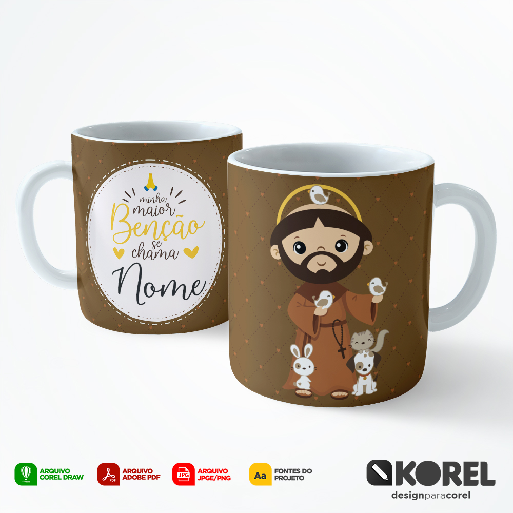 Arte Caneca São Francisco de Assis Santinho Editável + Pdf