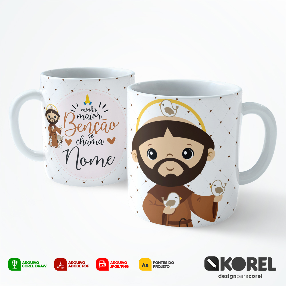 Arte Caneca São Francisco de Assis 2 Santinho Editável + Pdf