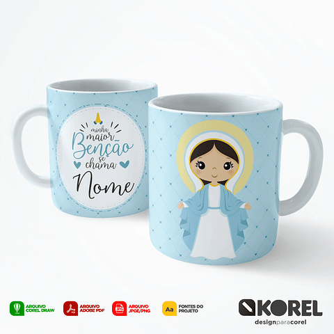 Arte Caneca Virgem Maria 2 Santinho Editável + Pdf