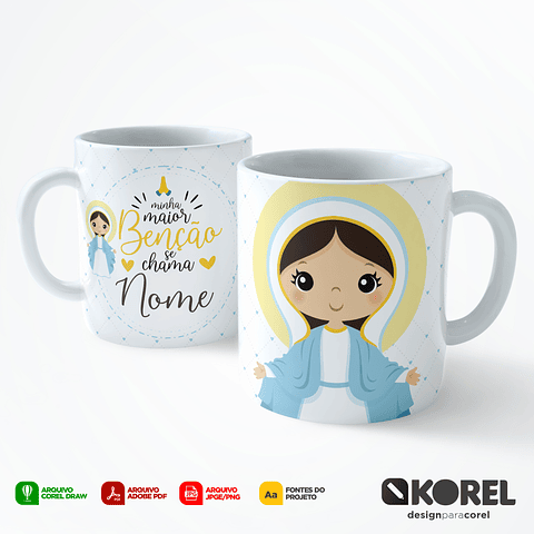 Arte Caneca Virgem Maria 1 Santinho Editável + Pdf