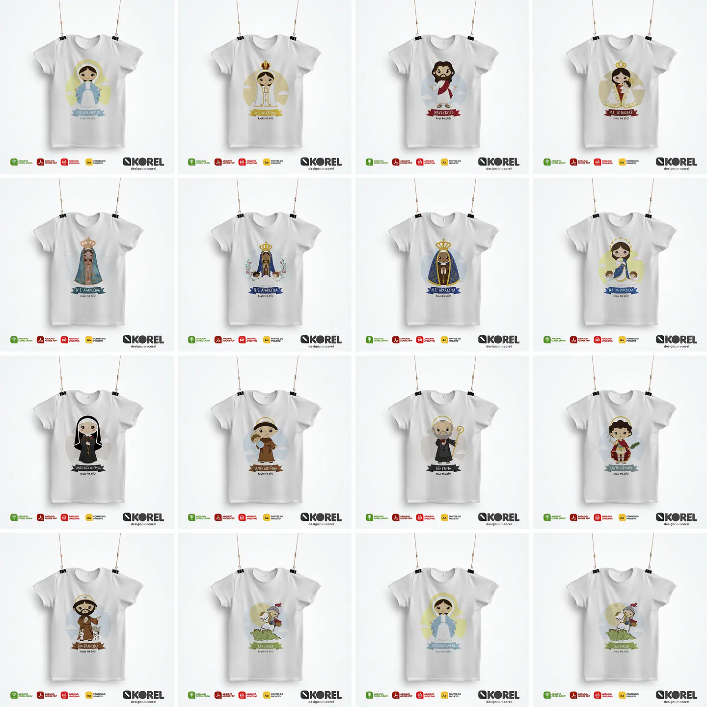 14 Arte Camisa Santinhos Católicos Editável Corel Draw + Png 3