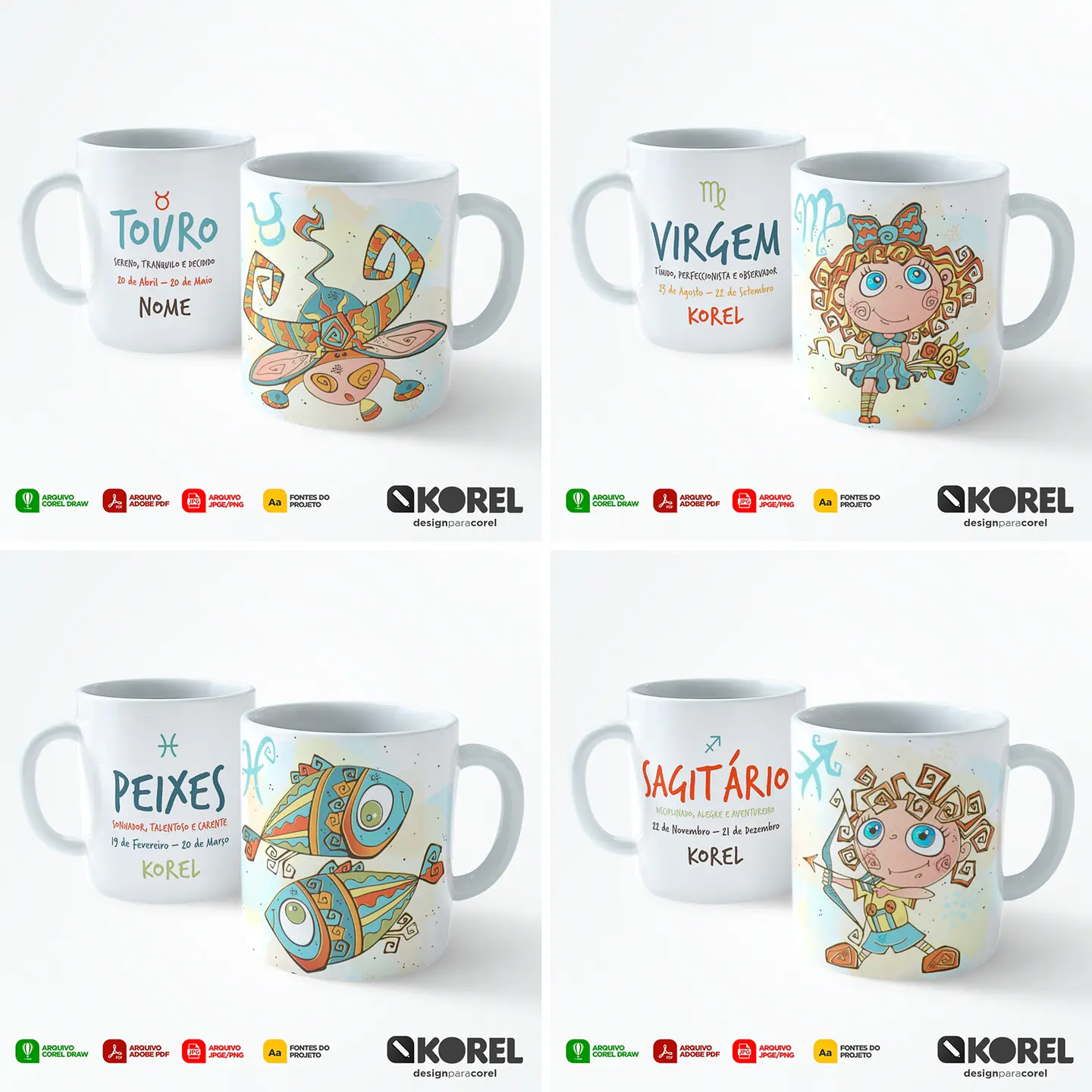 12 Artes Caneca Signos Editável Corel Draw + Pdf 2