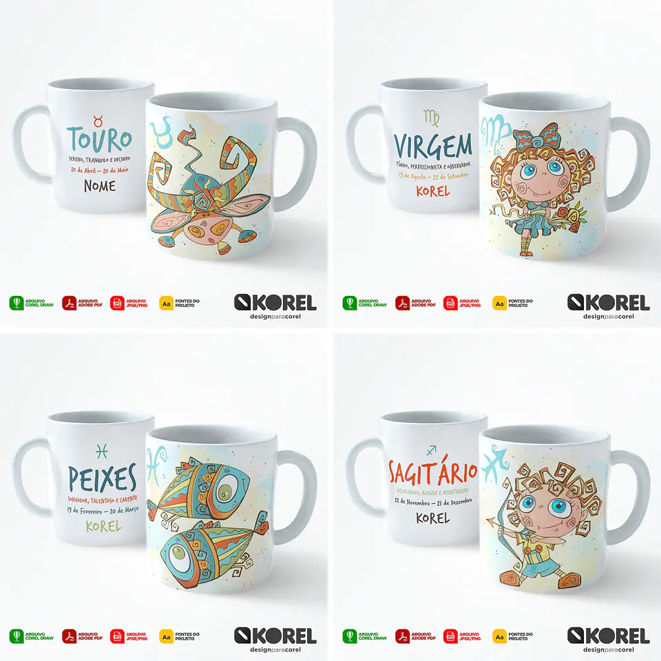 12 Artes Caneca Signos Editável Corel Draw + Pdf 2