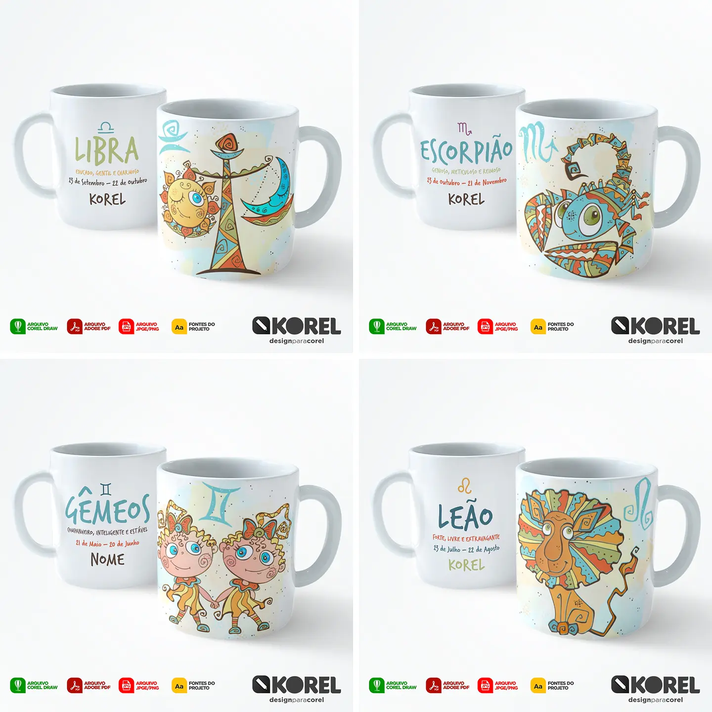 12 Artes Caneca Signos Editável Corel Draw + Pdf 4