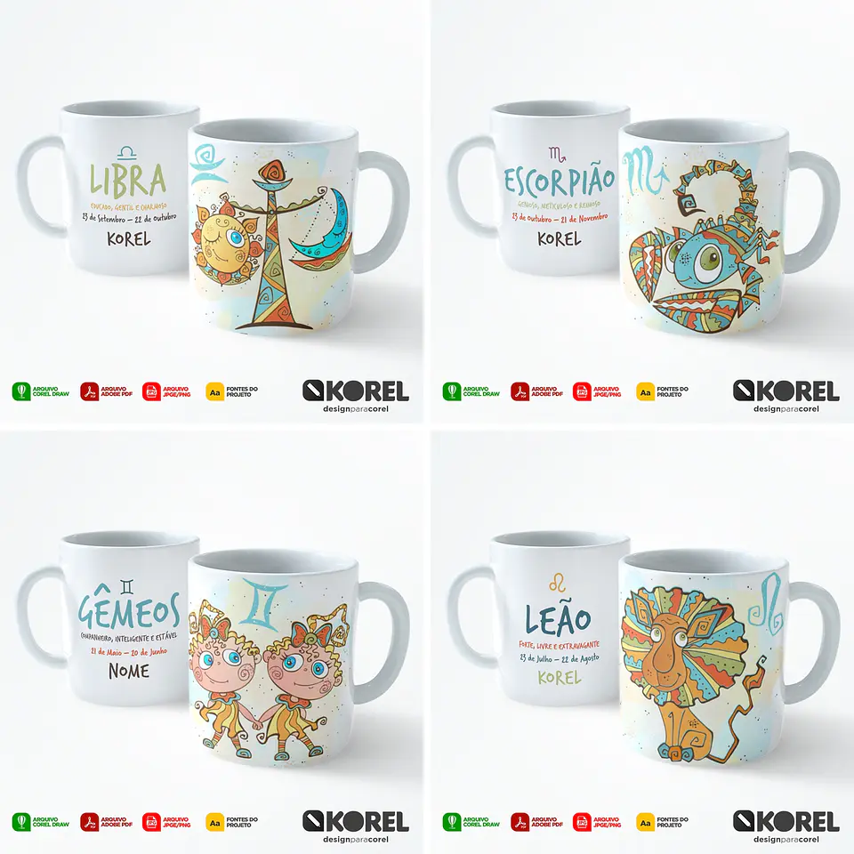 12 Artes Caneca Signos Editável Corel Draw + Pdf 4